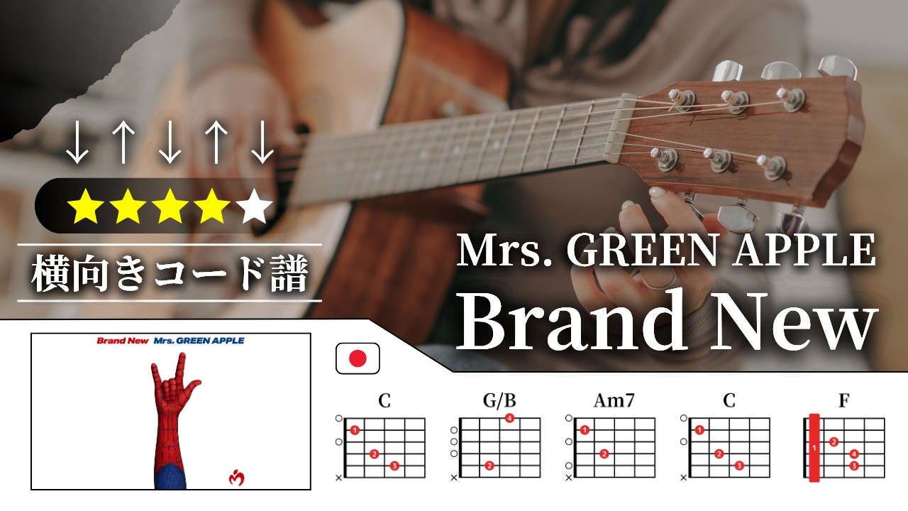 横向きコード譜】Mrs. GREEN APPLE：Brand New【TAB譜・コード譜付き