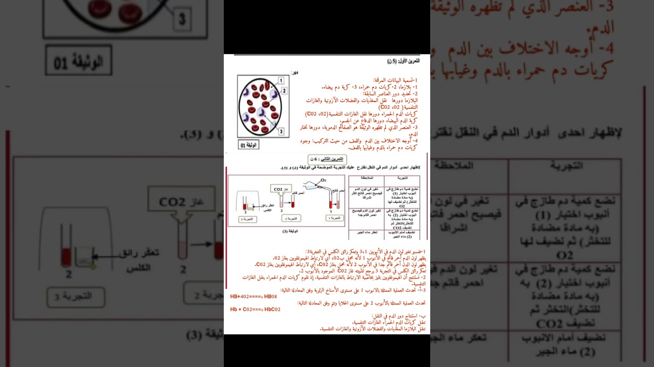 تمارين محلولة حول الدم رابعة متوسط