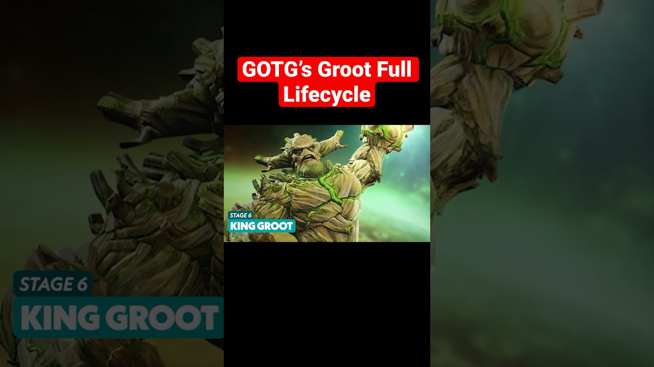 GOTG’s Groot lifecycle, from Sapling Groot, all the way to “KING GROOT” 