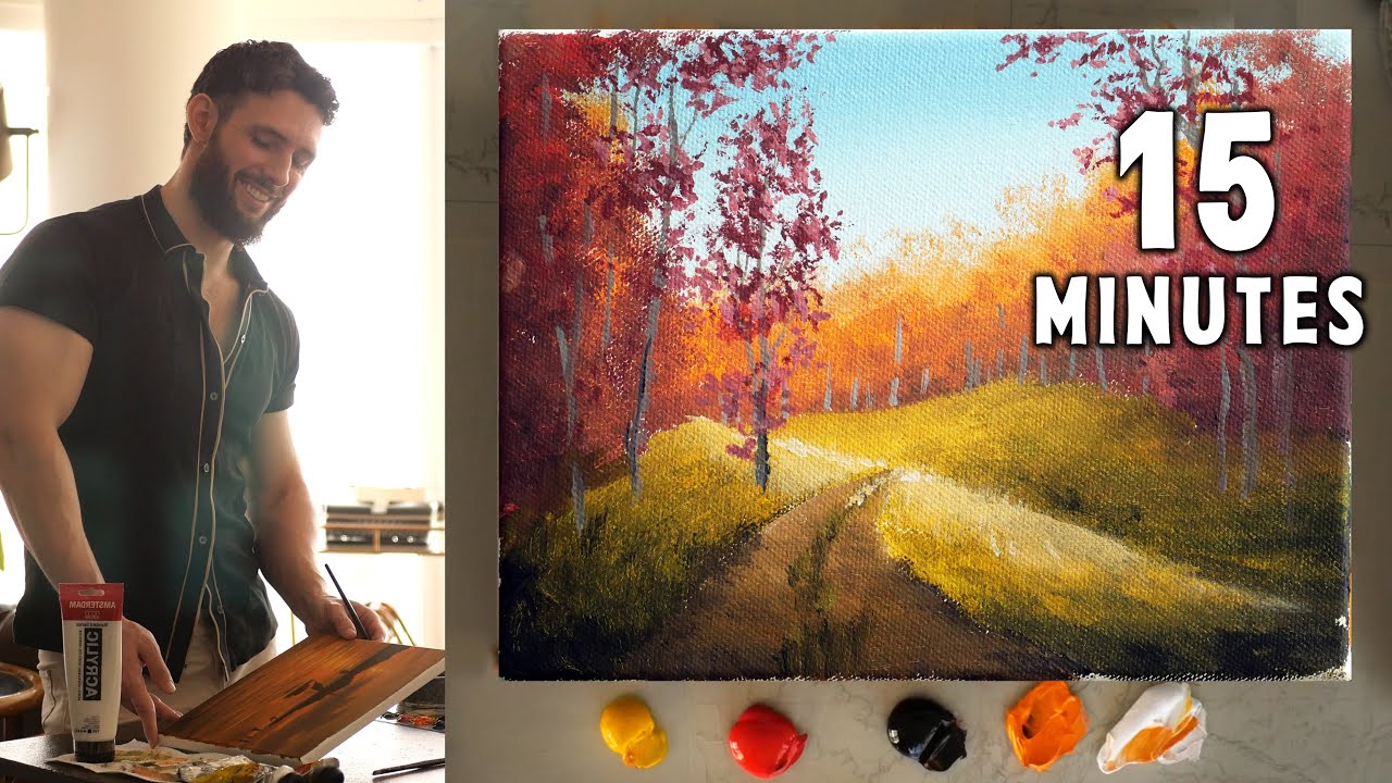 Я попробовал нарисовать простой осенний пейзаж всего за 15 минут