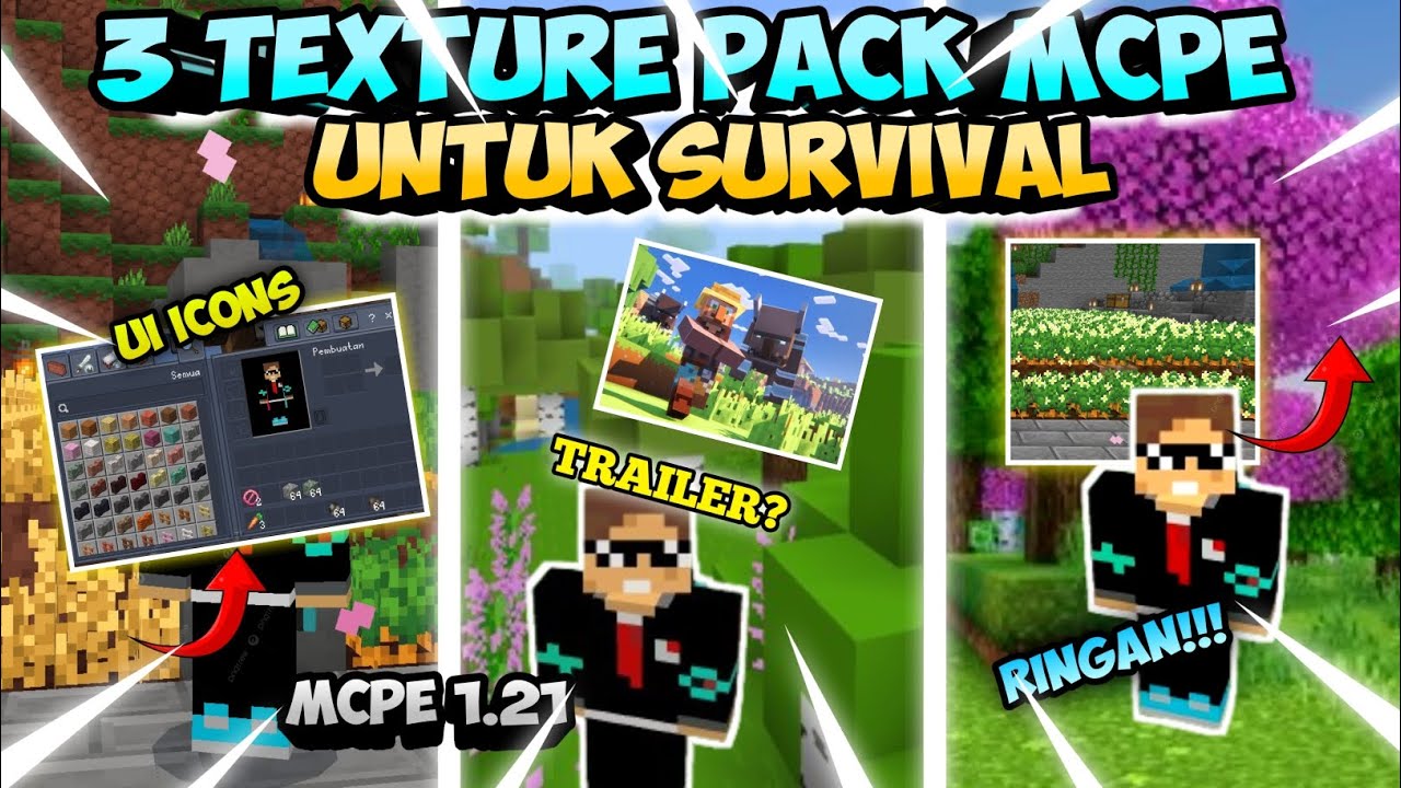 REVIEW 3 TEXTURE PACK TERBARU UNTUK SURVIVAL 2025 | MCPE 1.21 - YouTube