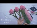 Diy tulip  how to make tulips with pipe cleaner  handmade diy pipe cleaner flowers
