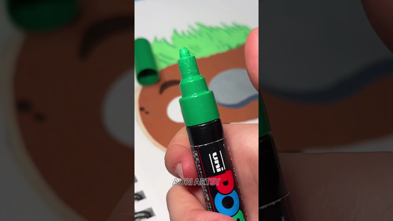 Activating my THICK GREEN Posca Marker and Drawing with it! #shorts 