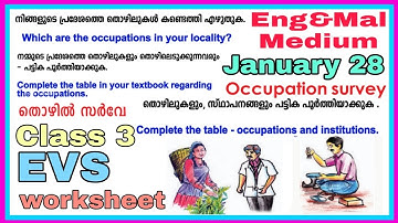 Class 3 EVS worksheet january 28 English and Malayalam medium | std 3 evs worksheet january 28
