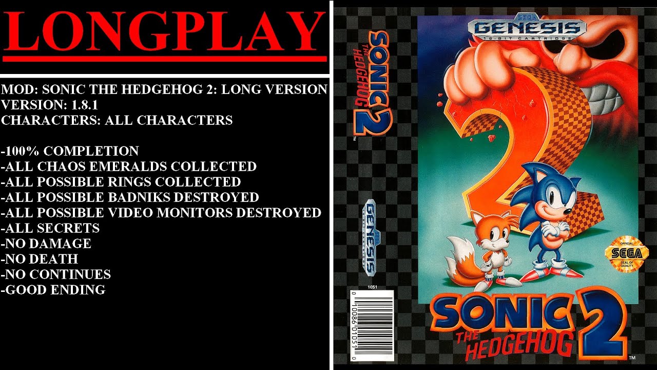 Sonic the Hedgehog 2: Long Version [v1.8.1] (MOD) - (Longplay - All Characters | 100% Completion)