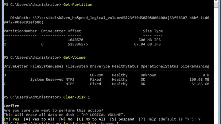 Partitioning and Formatting Disks on Server Core 2016 with PowerShell