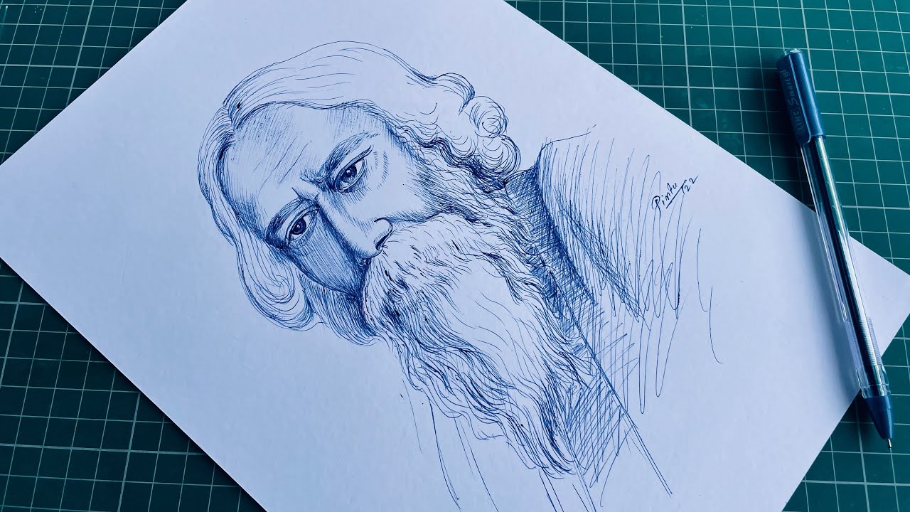 RabindraNathTagore drawing | Drawing images for kids, Drawings, Christmas  cards handmade kids