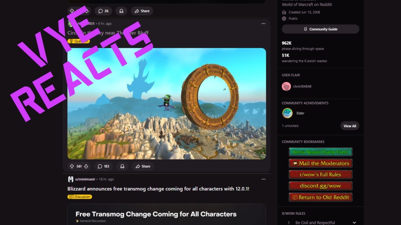 Vye Reacts To /The World Of Warcraft Reddit/ 23-01-2026