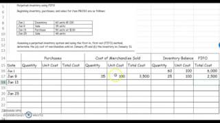 FIFO inventory chart