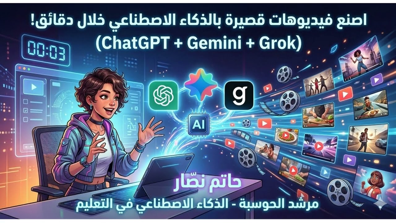 اصنع فيديوهات قصيرة بالذكاء الاصطناعي Ai خلال دقائق! (ChatGPT + Gemini + Grok AI)