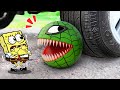 How ASMR !! Car crushing Spongebob vs Watermelon Pacman ! 🚓 Crushing Crunchy & Soft Things by Car