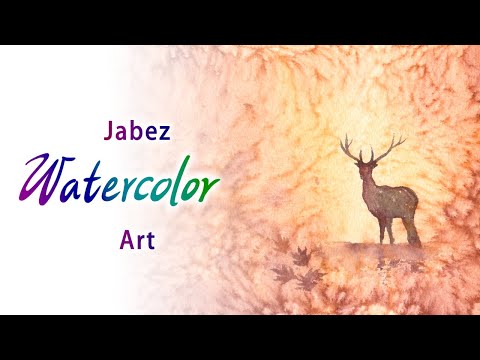 浪漫風景水彩畫《水彩夢幻鹿》Watercolor autumn deer | 水彩の秋の鹿 | 수채화 가을 사슴《DIY彩繪系列 #34》