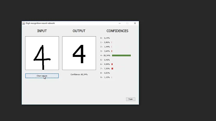 Simple digit recognition neural network (java/c++) 1° attempt