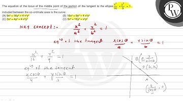 The equation of the locus of the middle point of the portion of the tangent to the ellipse \( \f...