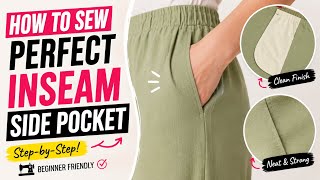 How To Sew Perfect Inseam Side Pockets | Easy Beginner Sewing Tutorial #sidepocket 