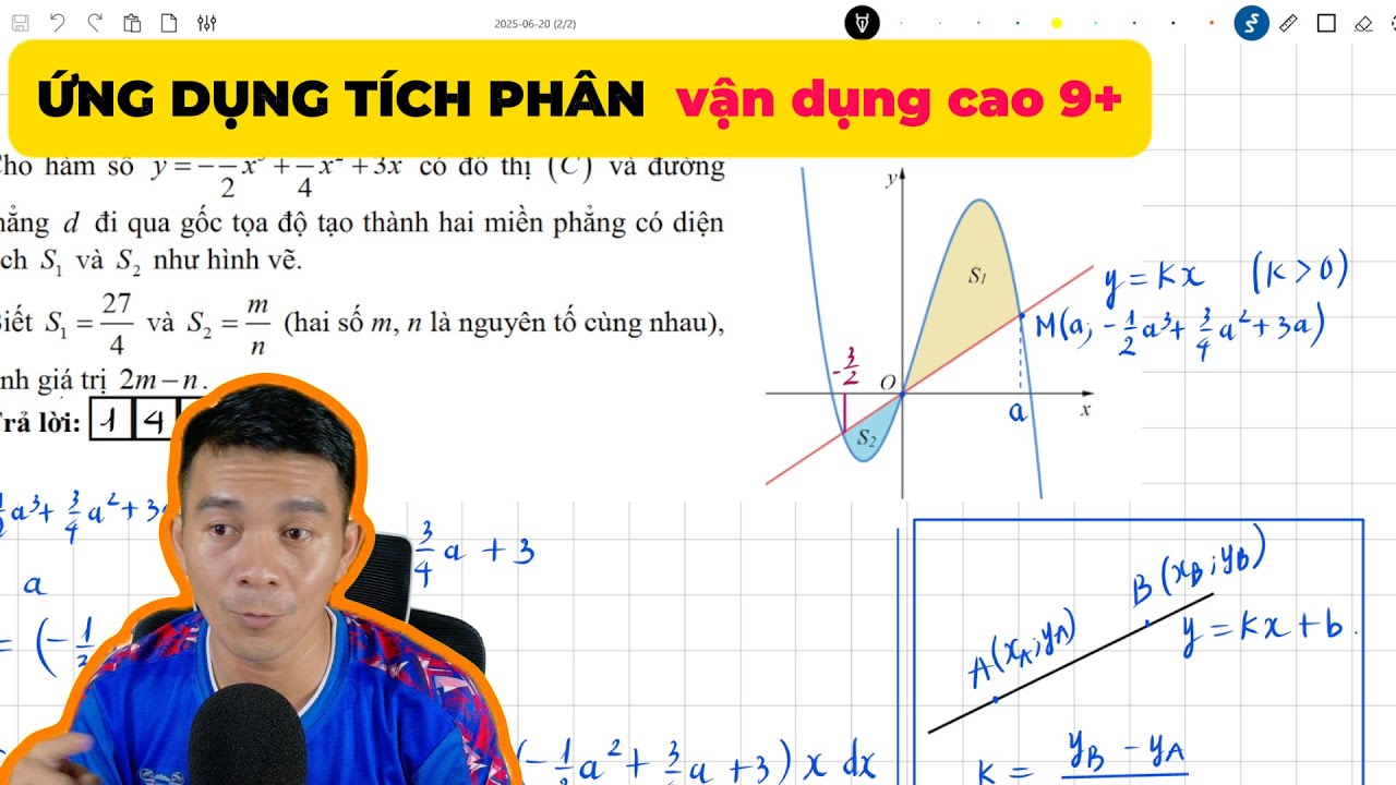 Ứng dụng tích phân tính diện vận dụng cao 9+ - Tính diện tích S2 khi biết diện tích S1 #tíchphân