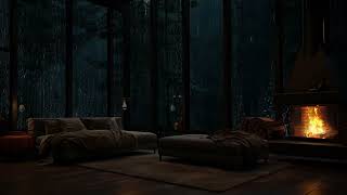 The Steady Rhythm of Rain | Firelit Cabin Bedroom with Rain Inspires Calm for Sleep and Relaxation