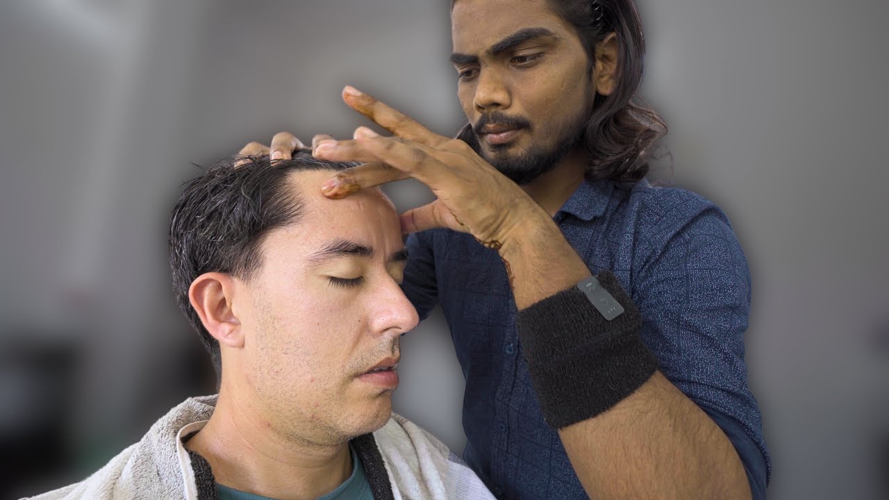 Muscle Relaxing ASMR Face and Body Massage in Indian Barbershop