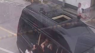 LiveLeak Boy Sticking Head Out Sunroof Hits It On Overhead Bar