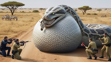 Courageous Rescue Team Subdues Giant Python to Free a Wild Zebra!