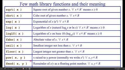 Few math library functions (only introduction) for c programming