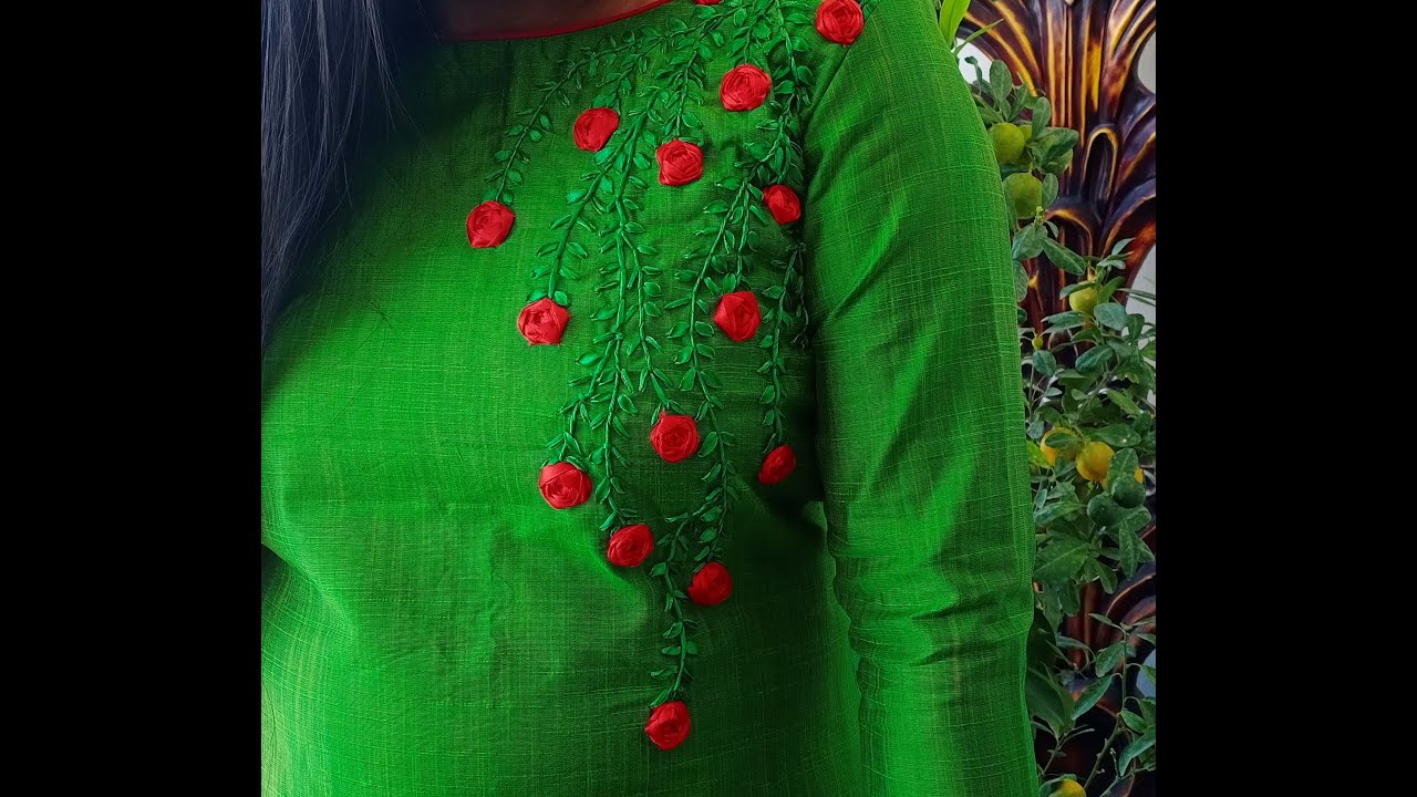 Satin Ribbon Embroidery Neck Design - YouTube