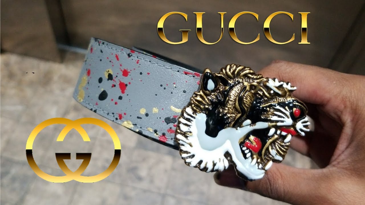 Gray/Paint Splatter Tiger Gucci Belt 