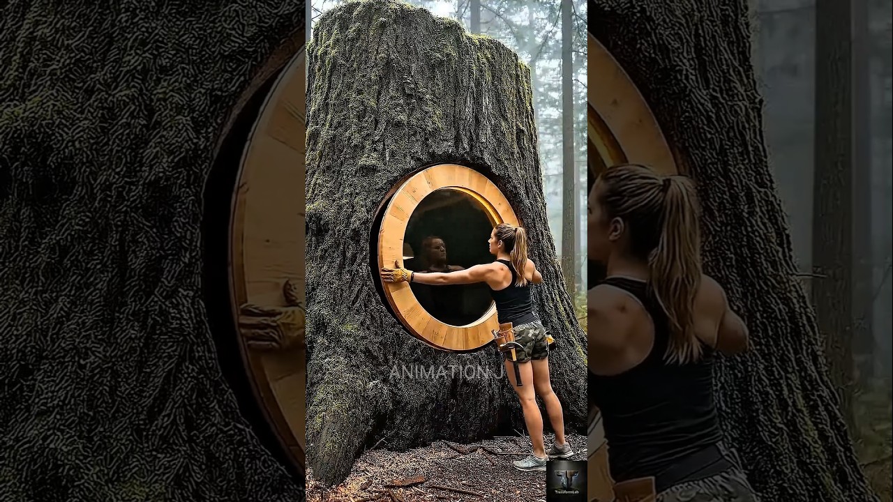 Transform a Giant Tree Into a Cozy Treehouse Cabin | Forest Build & Woodworking Project #ai #shorts
