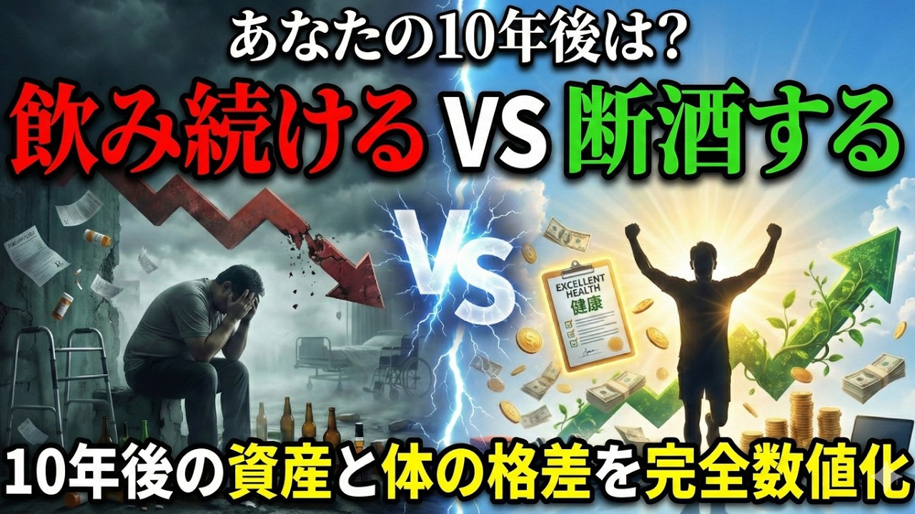 【50代の断酒】飲み続ける vs やめる。10年後の資産と体の格差を完全数値化