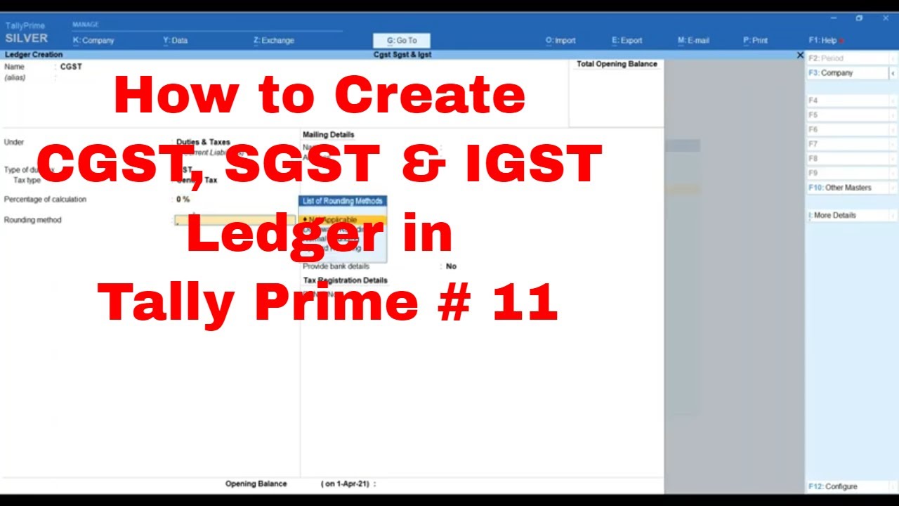 How To Create GST Ledger In Tally Prime CGST SGST IGST Ledger With 