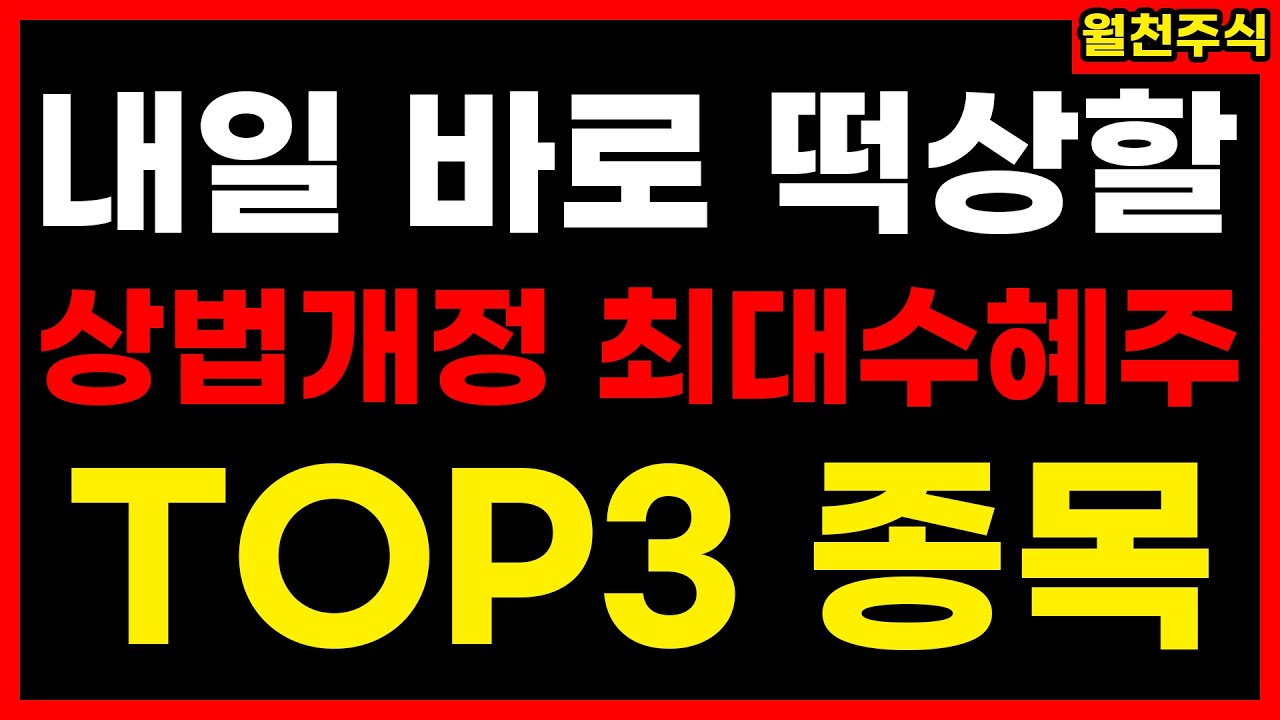 내일 바로 떡상 할 상법개정 최대 수혜주! TOP3 종목 - YouTube