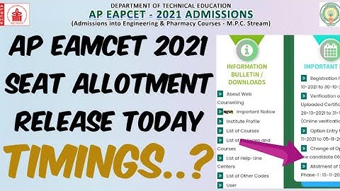 AP EAMCET 2021 seat Allotments Release Today//Timing.?- Official Update