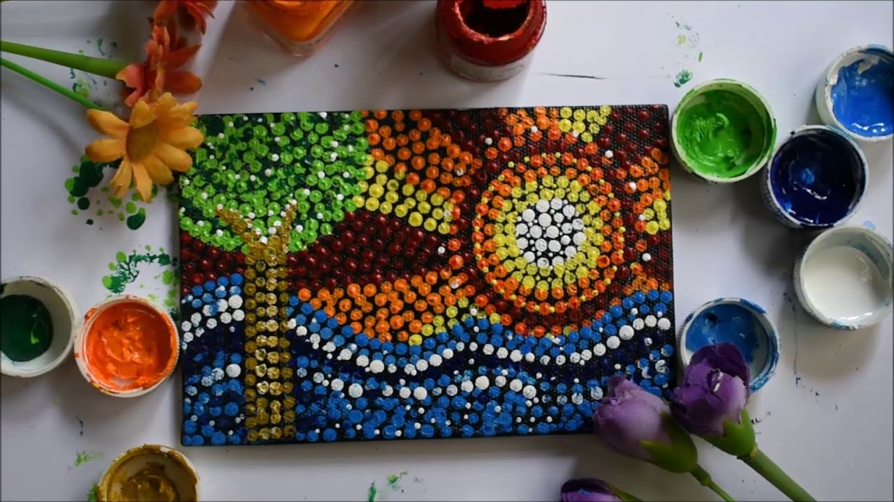 Sunset Dot Art Painting Tutorial Easy Dot Art Painting For Beginners Sunset Dot Art Painting Tutorial Easy Dot Art Painting For Beginners