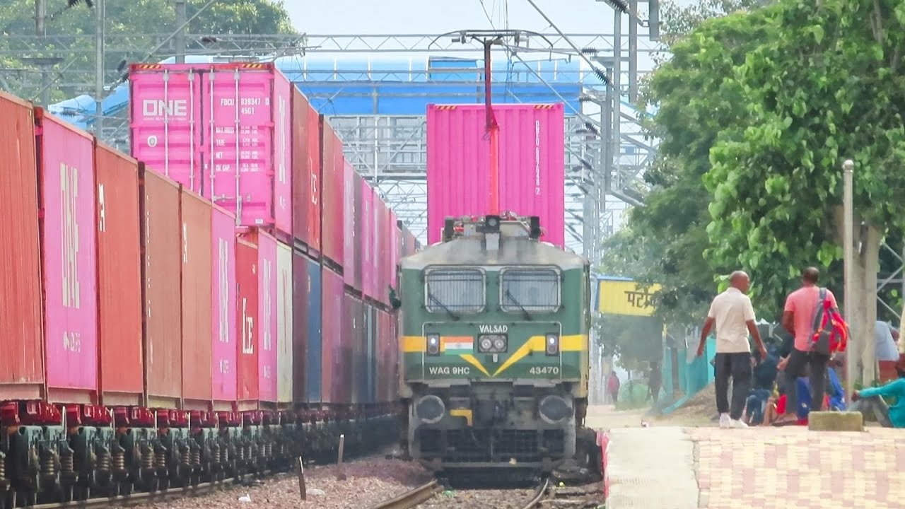 DOUBLE STACK CONTAINER TRAIN WITH HIGH RISE PANTOGRAPH || Indian Railways