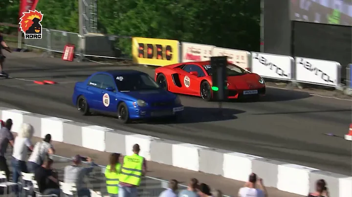 Lamborghini Aventador lp700-4 vs Subaru Impreza WRX drag race
