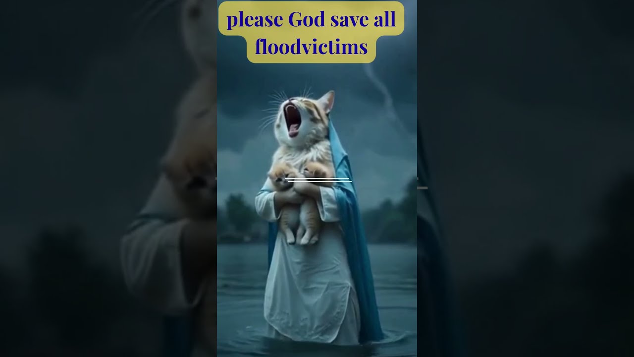  Crying Cat In Flood Holding Kittens Heartbreaking Emotional Short Catshorts Shorts