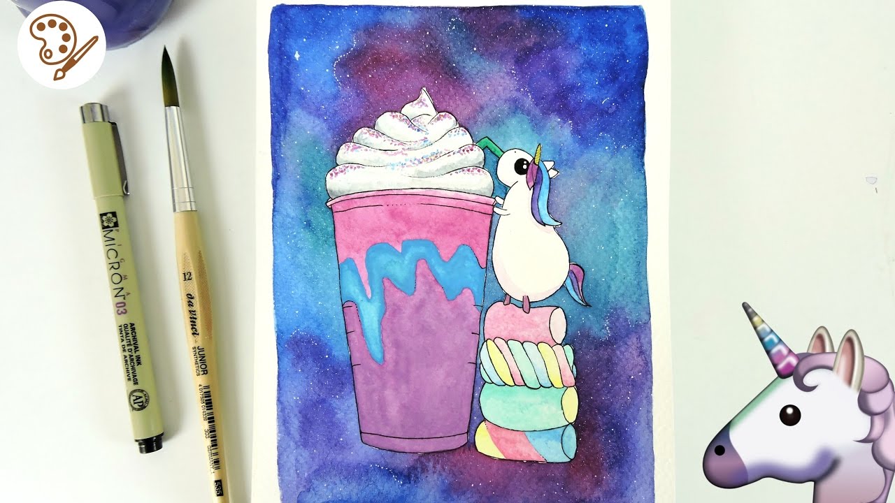 FRAPPE DE UNICORNIO | DIBUJO CON ACUARELAS INCREÍBLE ...