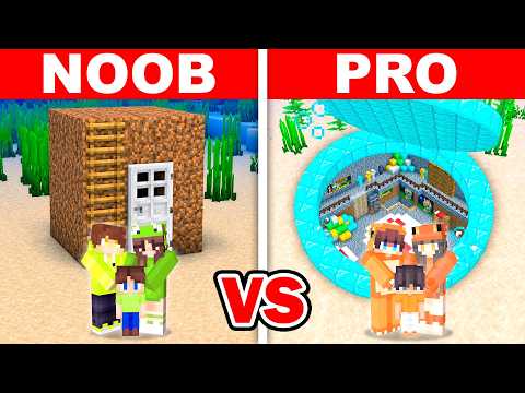 NOOB vs PRO: SAFEST WATER BUNKER TO PROTECT MY FAMILY (Minecraft)