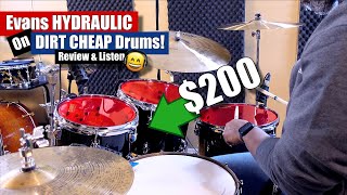 Evans Hydraulic 🔴 On DIRT Cheap Drums! 🤔 Review &amp; Listen (Headphones Recommended) 🎧