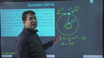 A particle of mass 10 g moves along a circle of radius 6.4 cm with a constant tangential