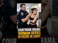 COURTROOM DRAMA: WOMAN DEFIES OFFICERS IN LOBBY