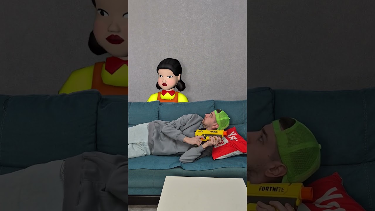funny doll behind the sofa 😁