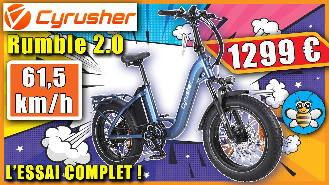 Vélo électrique Cyrusher Rumble 20 Pouces – 48V 18Ah, Suspension Intégrale, 80km D'autonomie