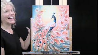 SPRING PEACOCK-Learn How to Draw and Paint with Acrylics-Easy Paint and Sip at Home Painting Lesson