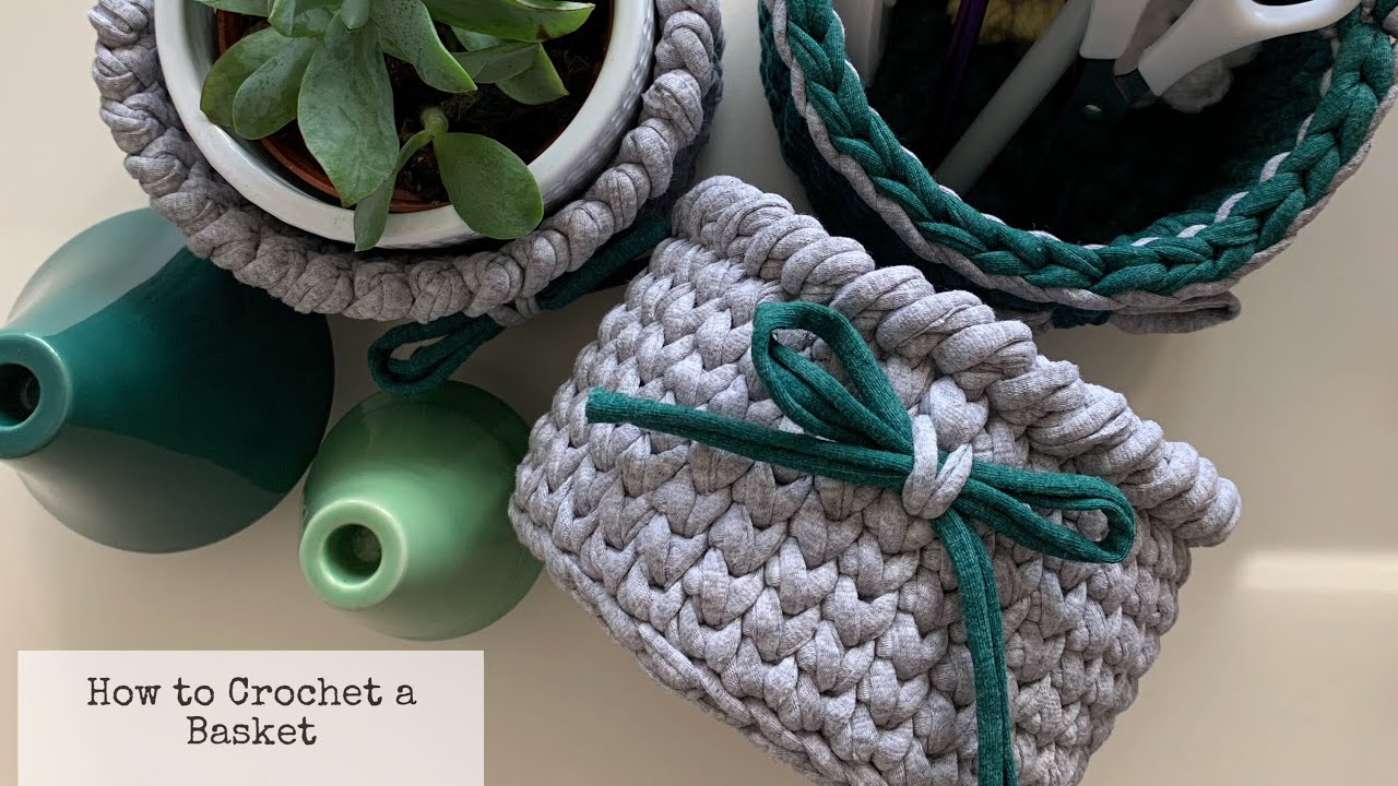 T-Shirt Yarn Crochet Basket with Handles Pattern – Sustain My Craft Habit