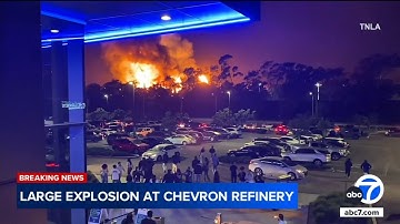 Massive fire at Chevron El Segundo refinery seen from Top Golf venue