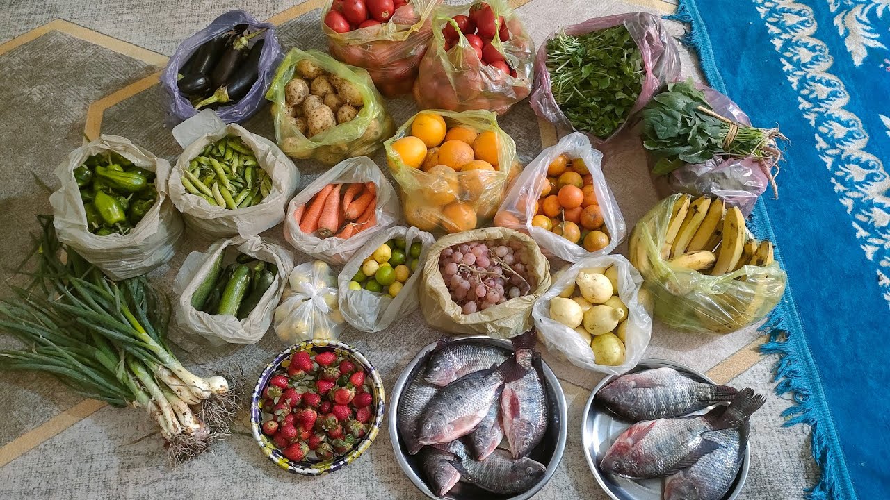 مشتريات الأسبوع من الخضار والفواكه والسمك والدجاج واللحوم والبيض والبط بالاسعار 😍💪🌹