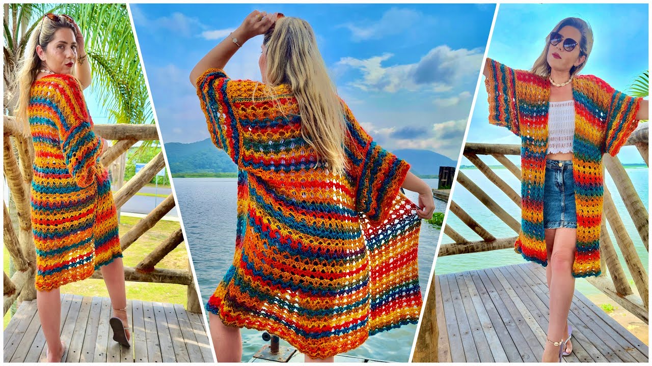 Kimono em crochê tunisiano