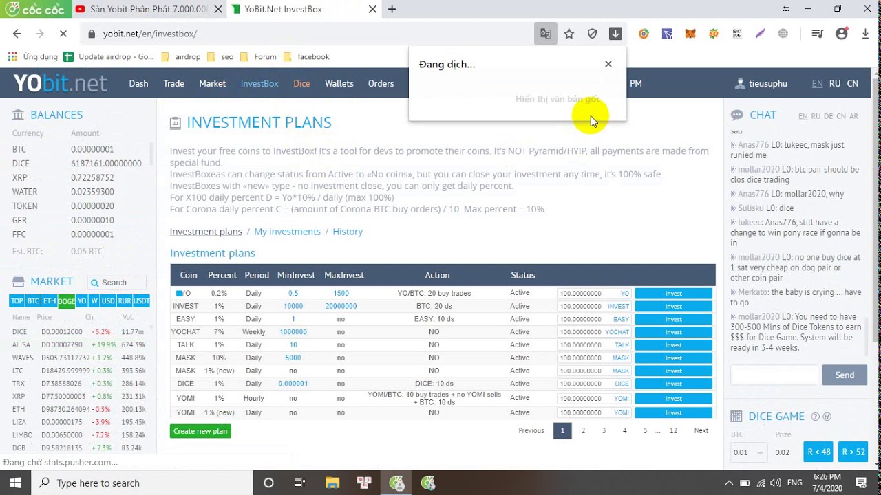 Update Ban 7 000 000 Tokens Dice Tren San Yobit Youtube