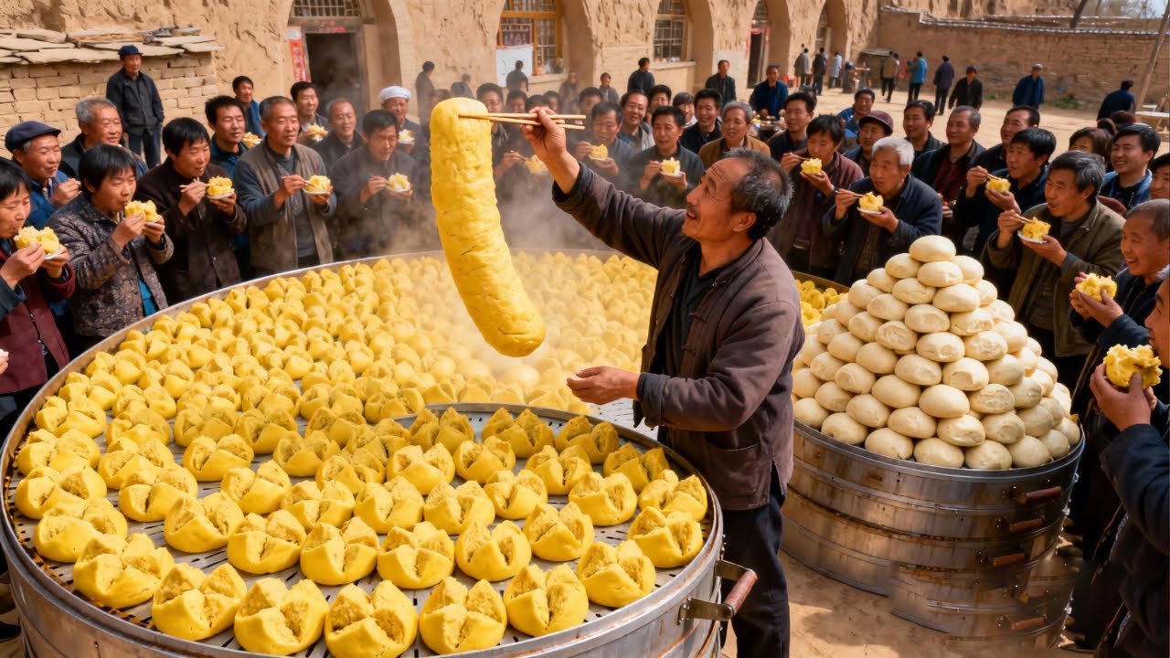 陕北大叔卖硬核馒头！一两皮包一两馅料超足，1.5 元一个日卖4000 个被抢空#小食光光